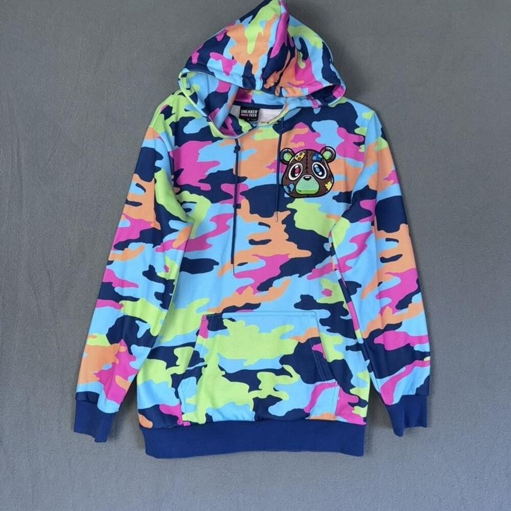 Sneaker Match Tees Hoodie‎ Mens Small Multicolor Camo Bear Embroidered Pullover - Picture 5 of 10